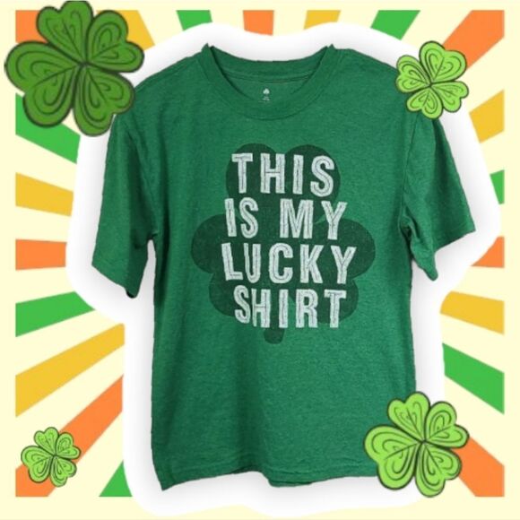 LUCKY SHIRT St Patrick's Day Kids Tee L 10/12 Green Glitter Cotton Tee Shamrock - Picture 1 of 5